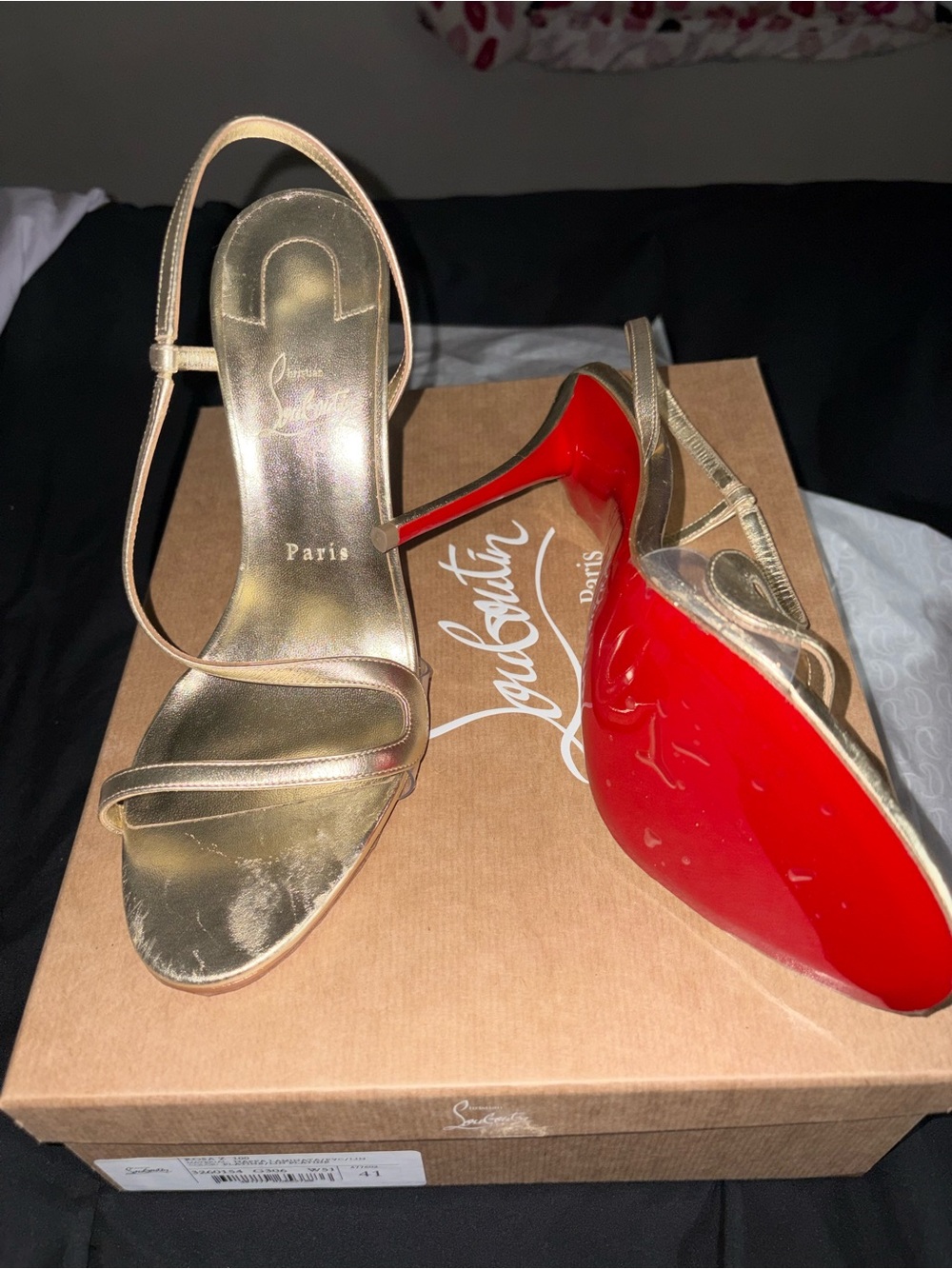 Christian Louboutin Metallic Gold Slingback Stiletto Heels with Red Sole